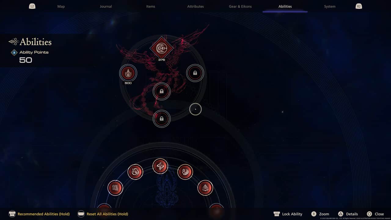 How to reset abilities in Final Fantasy 16: abilities menu.