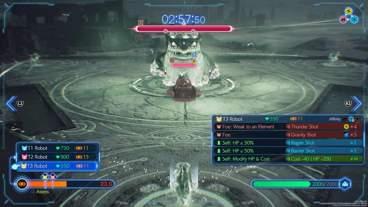 Final Fantasy 7 Rebirth gears and gambits: Player summoning robot to attack smaller flan enemy
