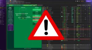 Football Manager tactic screen with a stop sign