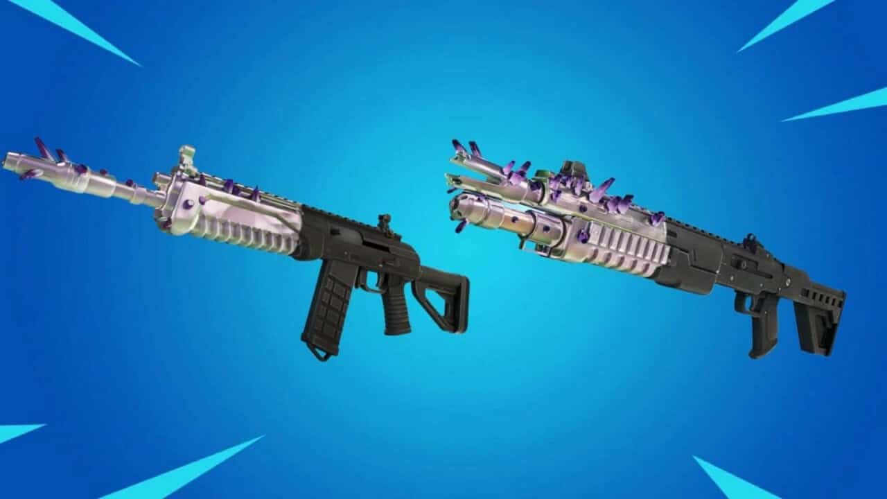 Two guns on a blue background.