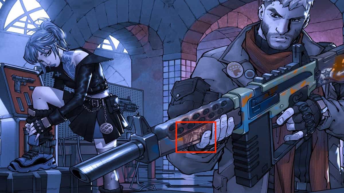 A character is holding a gun in a dark room, possibly hinting at an unexpected Capcom crossover for the rumored Fortnite collaborations.