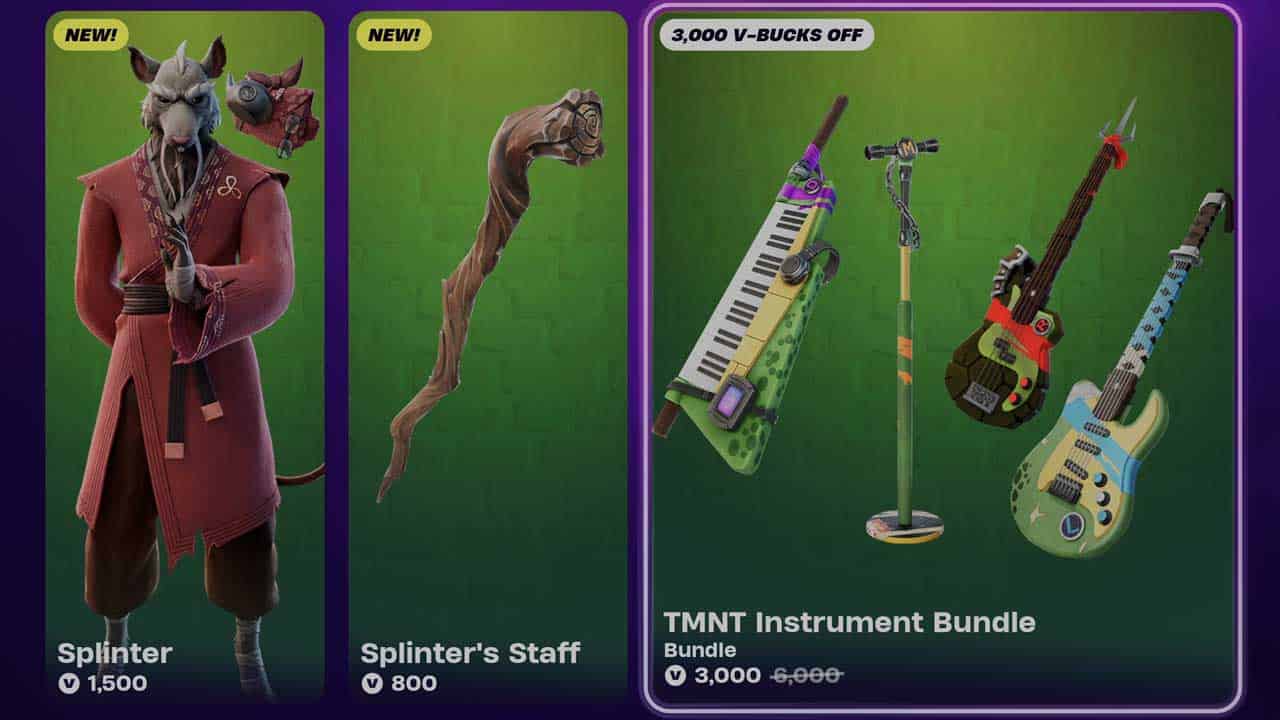 A selection of different items in the game Fortnite with a fan requested character added in latest collab event.