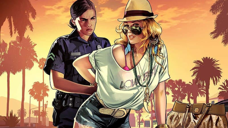 GTA 5 loading screen of police woman arresting female character