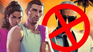 GTA 6 Lucia and Jason in front of art for Grand Taking Ages parody