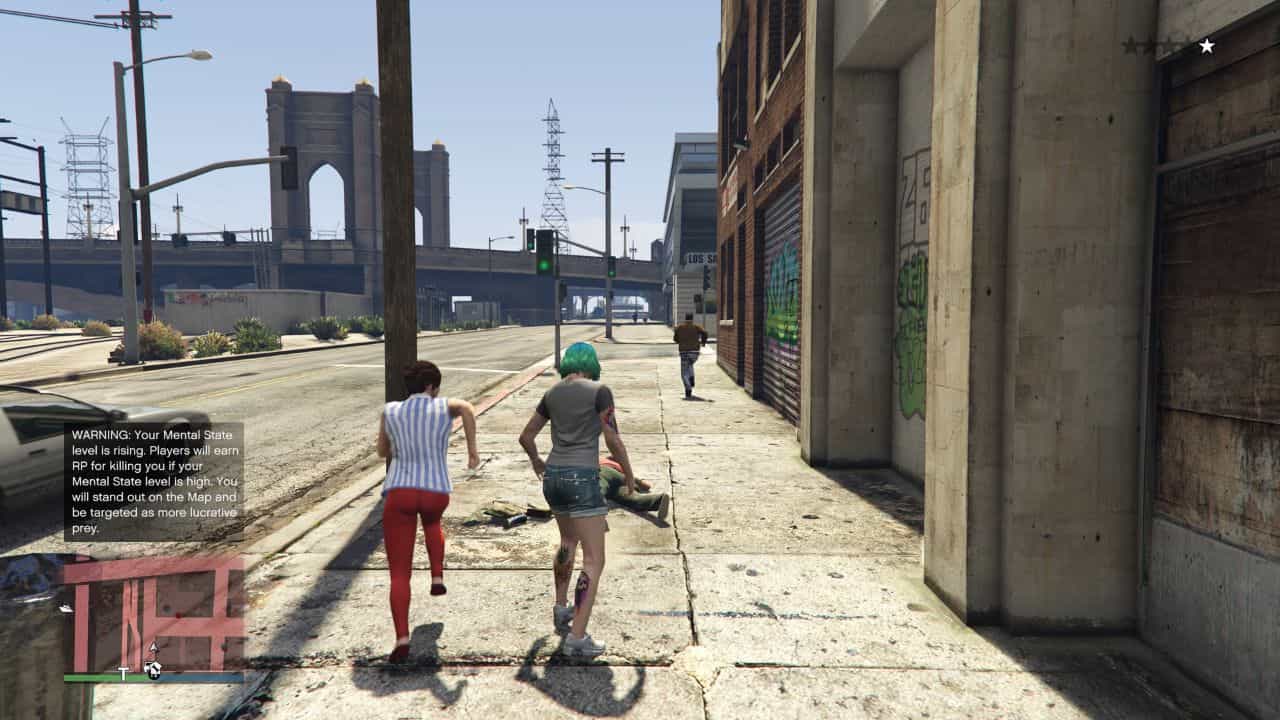 Two people are walking down a street in GTA 5, discussing how to increase their strength.