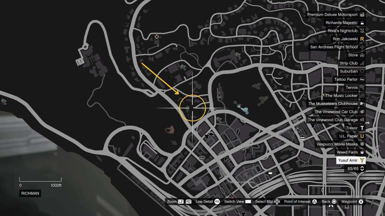 GTA Online Photograph a poodle: Map showing the location of Richman
