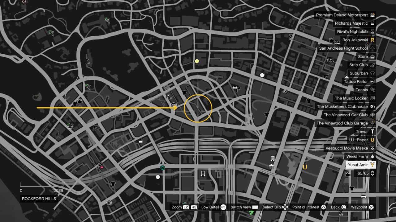 GTA Online Photograph a poodle: Map showing the location of Rockford Hills