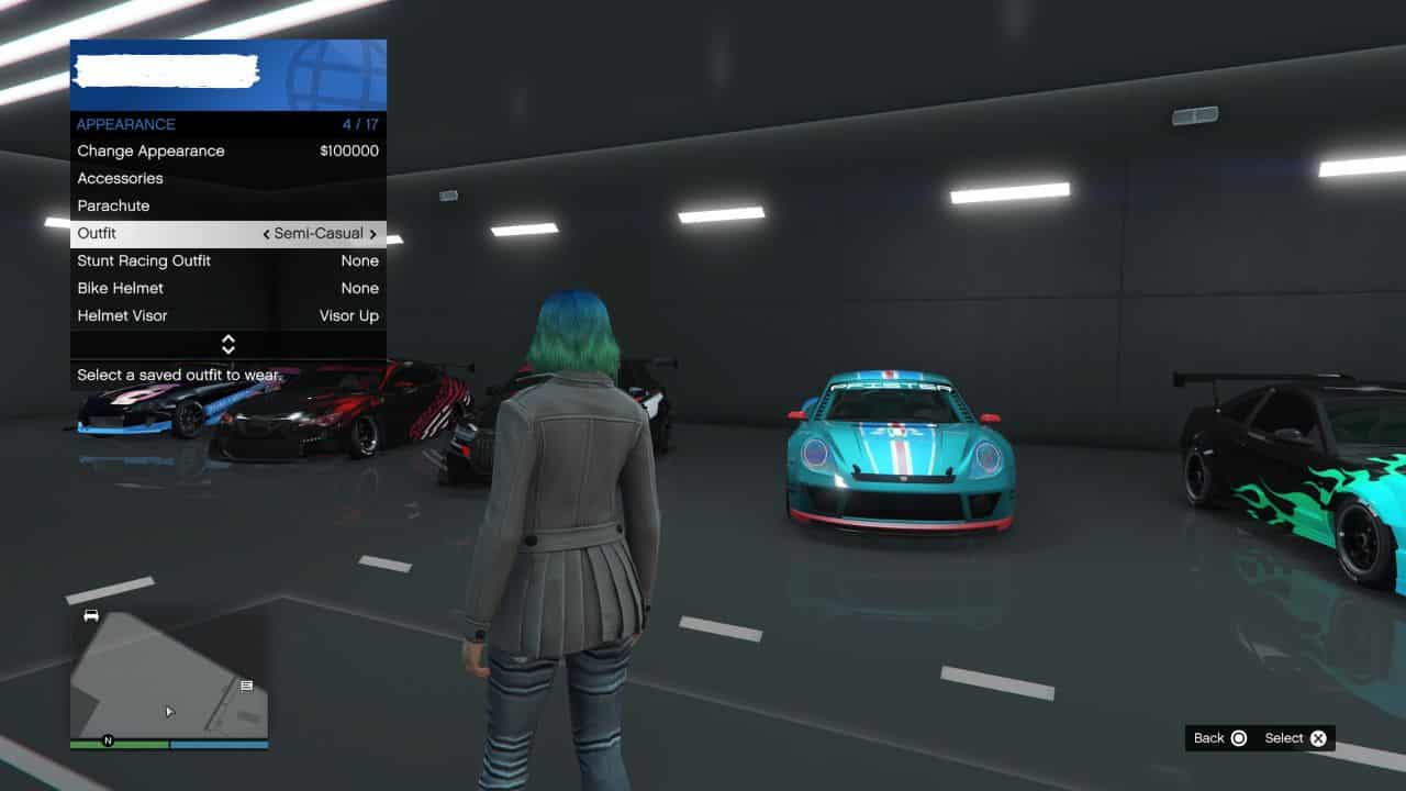 GTA V how to save: Player standing in garage with the interaction menu open.