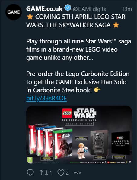 Game Lego Star Wars Date tweet