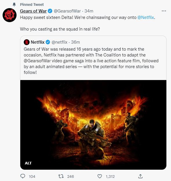 Gears of War Netflix Official Gears of War Twitter Account Tweet