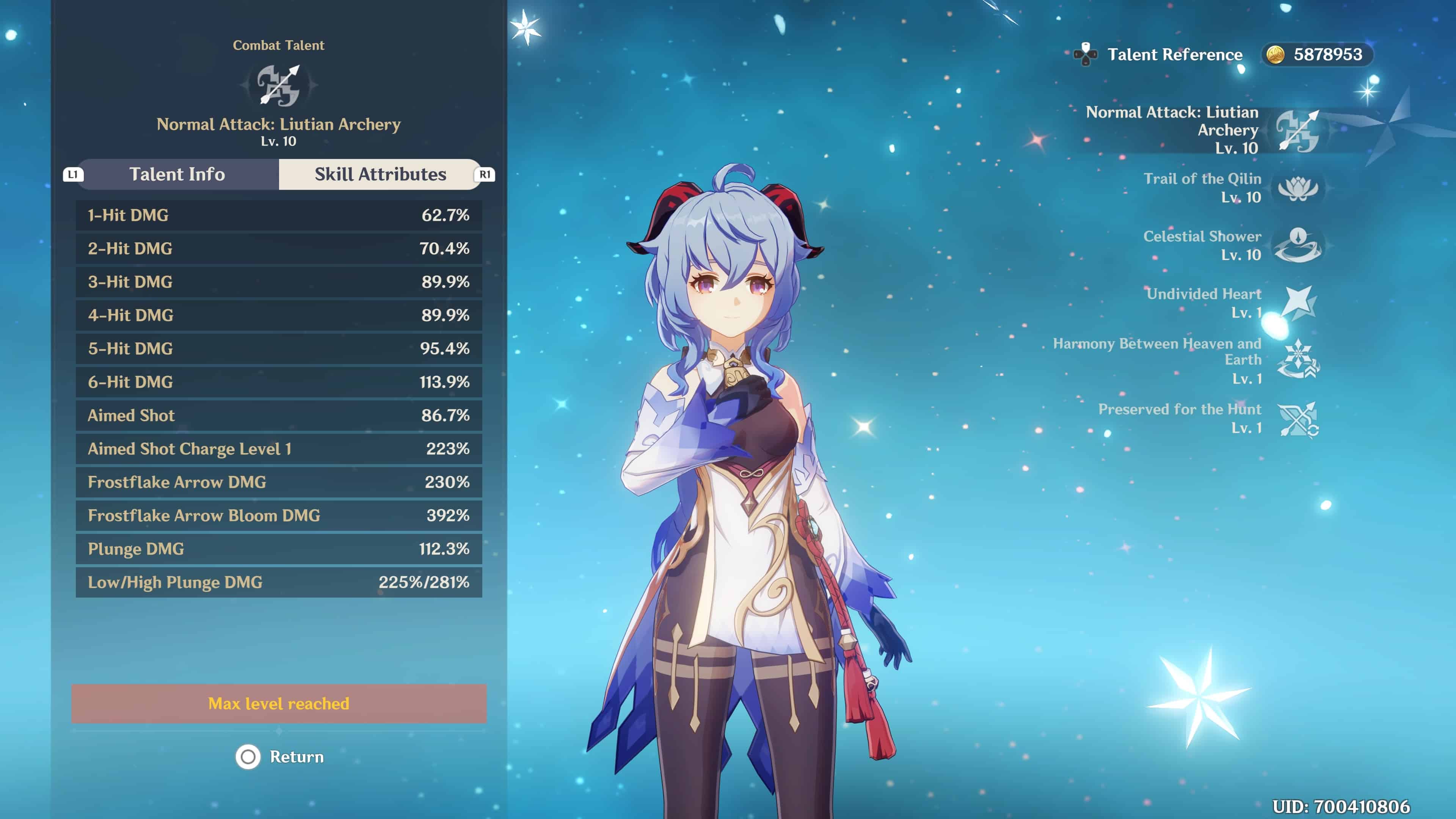 Genshin Impact best Talents: Image shows Ganyu in the character screen