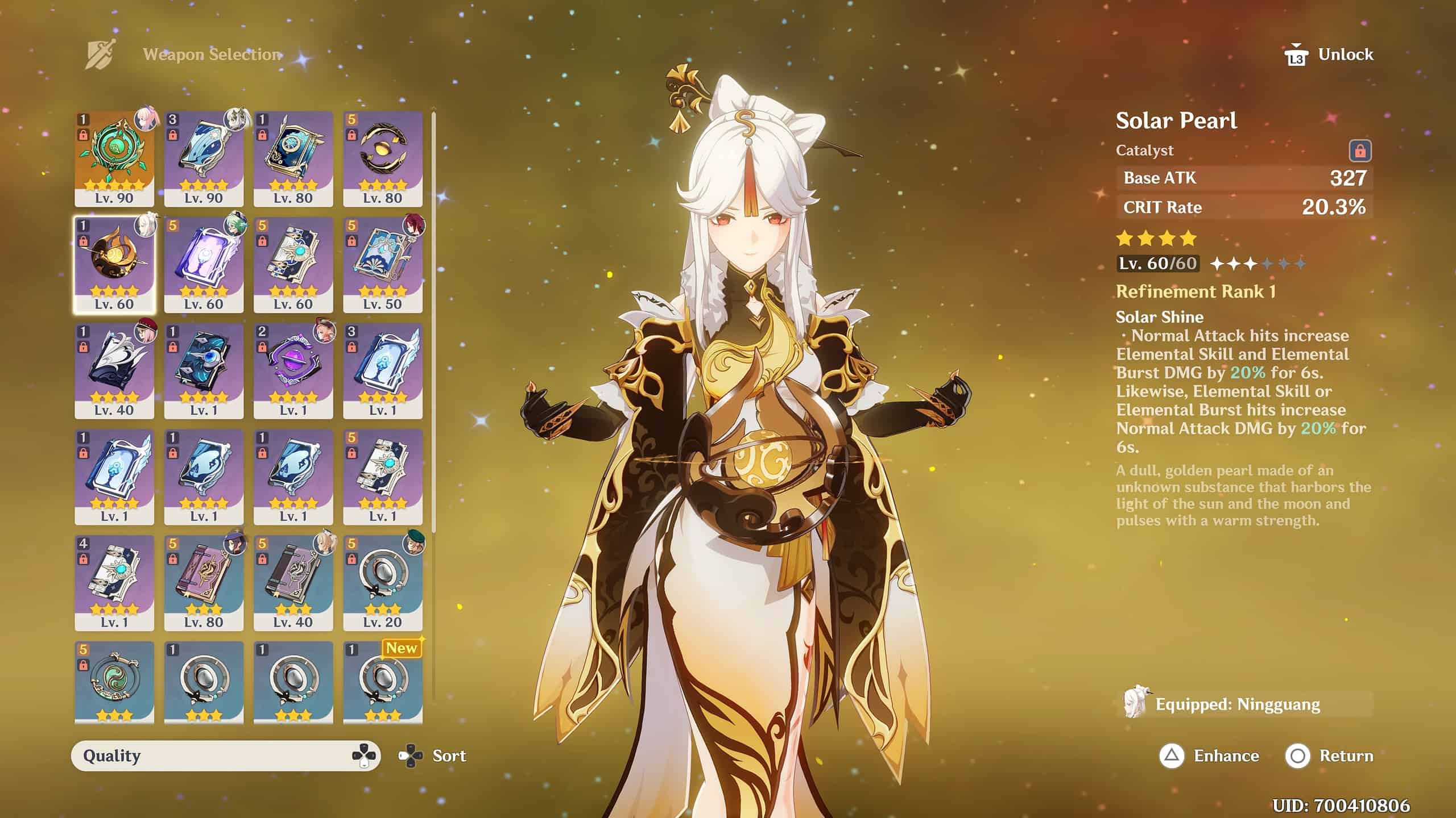 genshin battle pass weapon - the solar pearl weapon held by ningguan