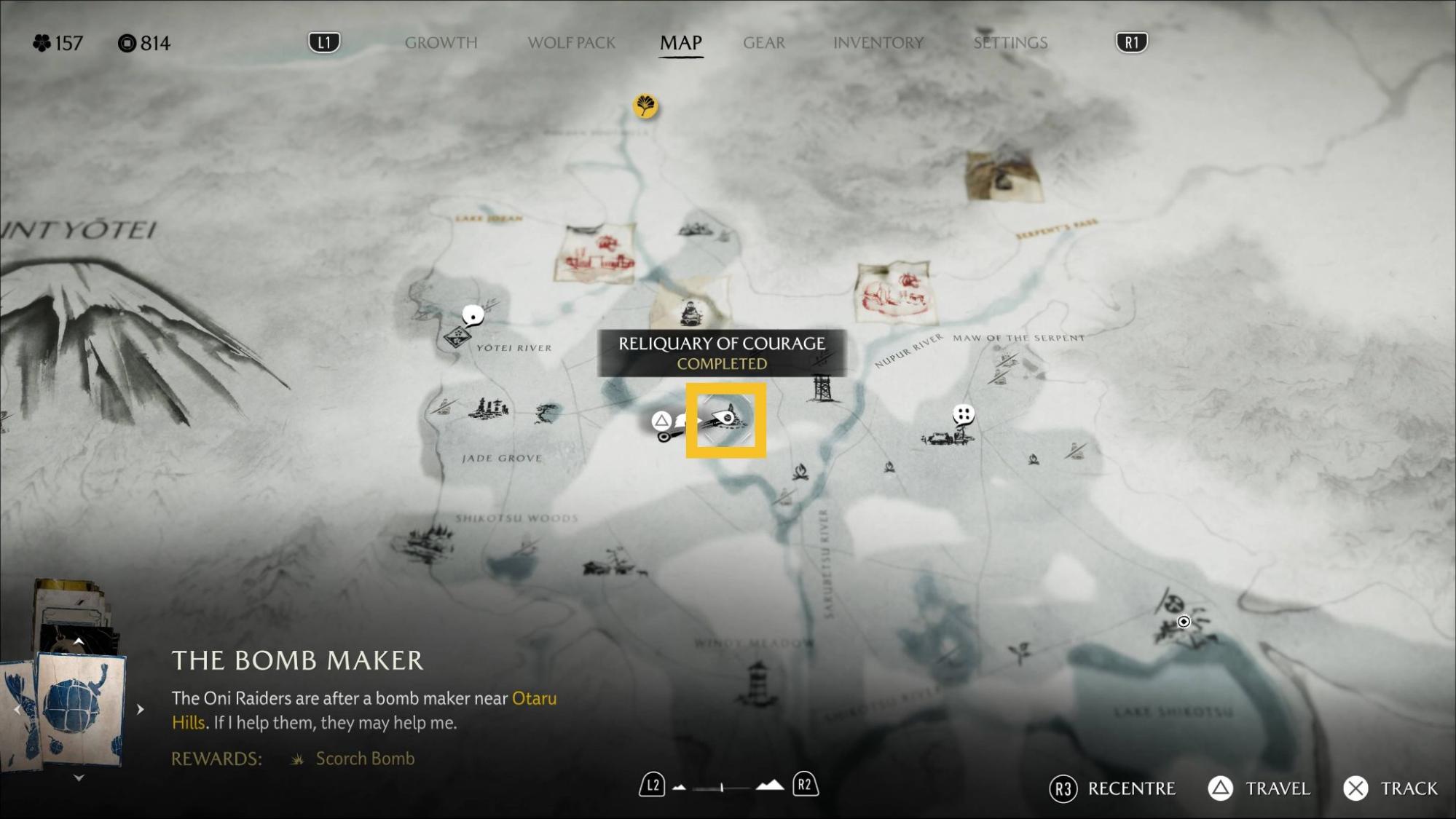 Ghost of Yotei map screenshot featuring a quest location marked 