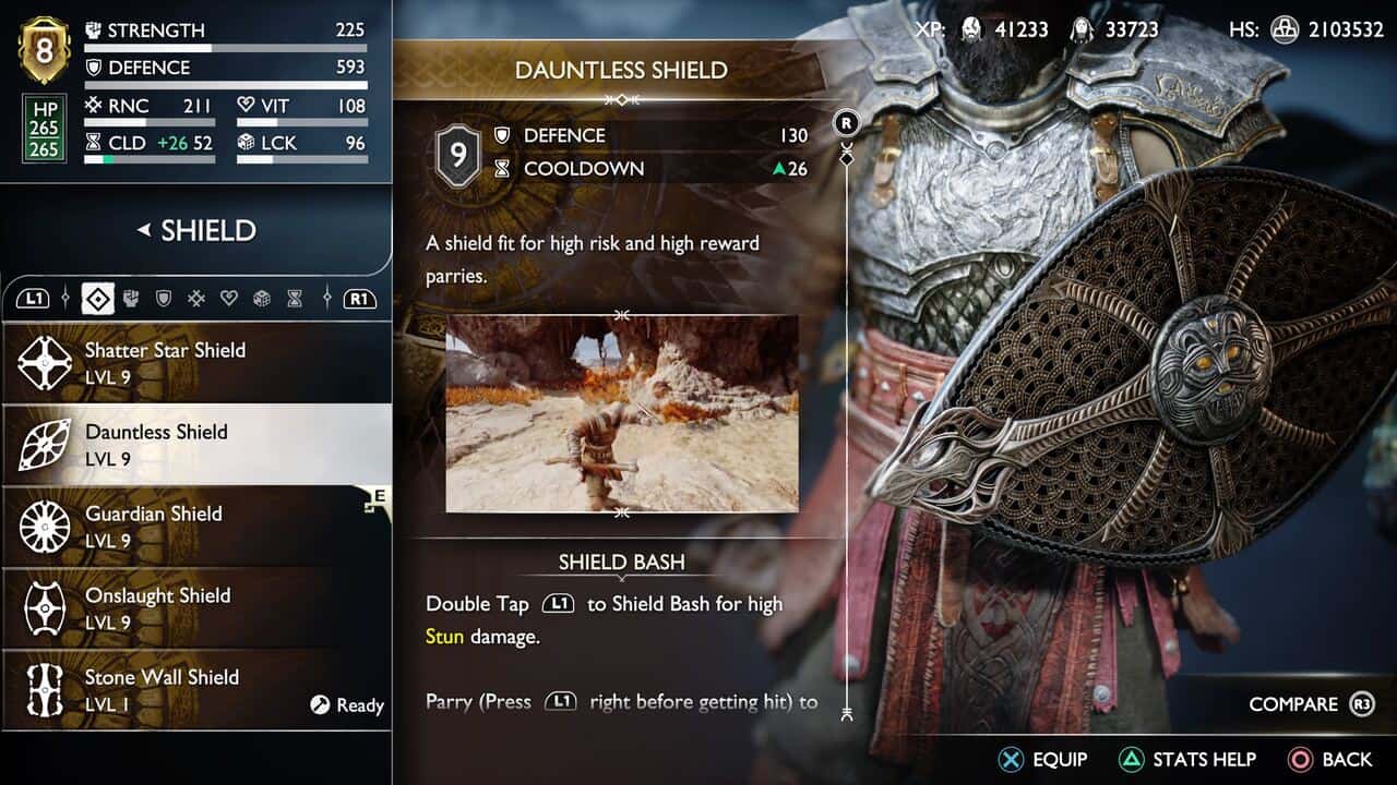 Best Shield in God of War Ragnarok: inventory menu.