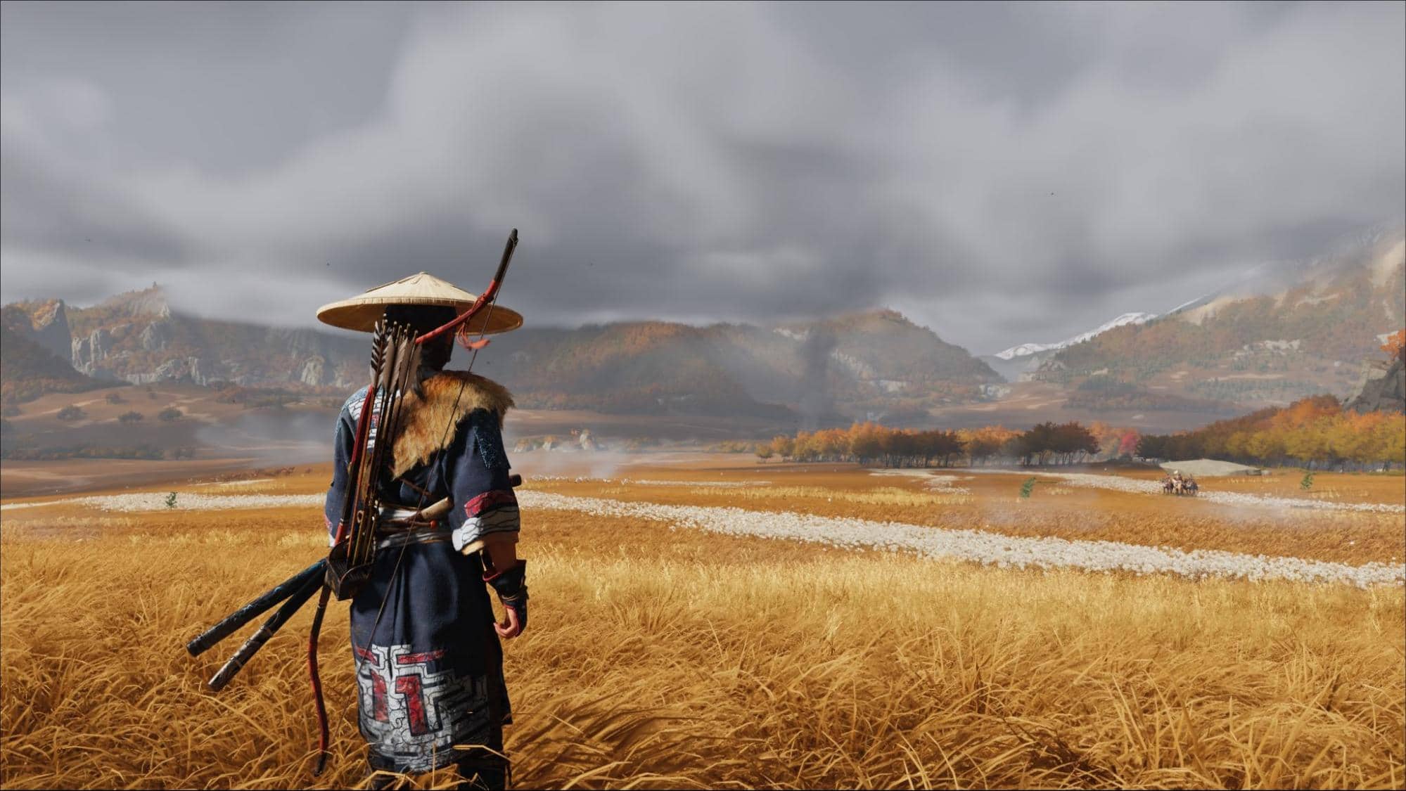 Samurai overlooking open plains in Ghost of Yotei