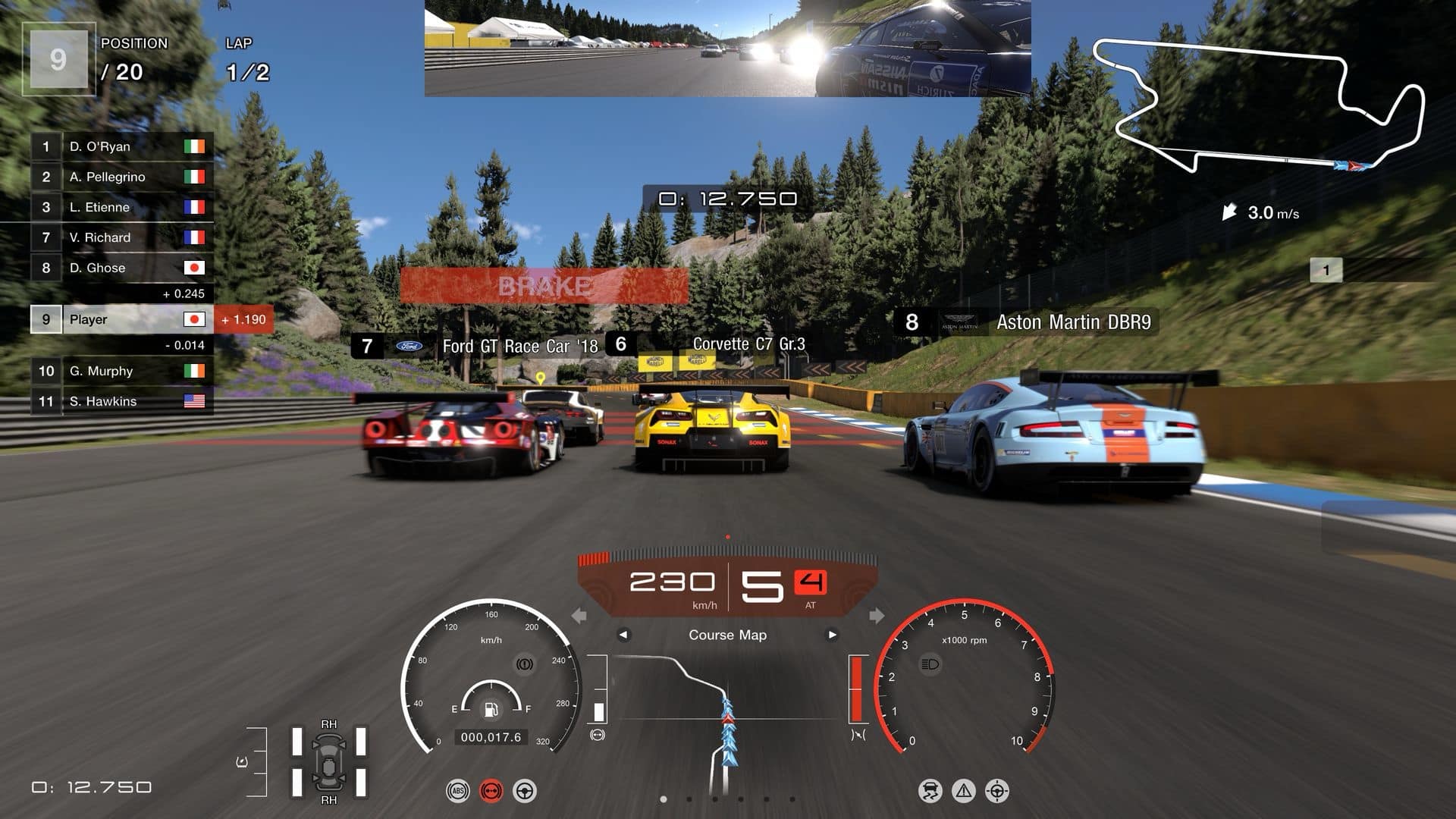 Racing view from Gran Turismo 7 on PS5 showing multiple GT cars