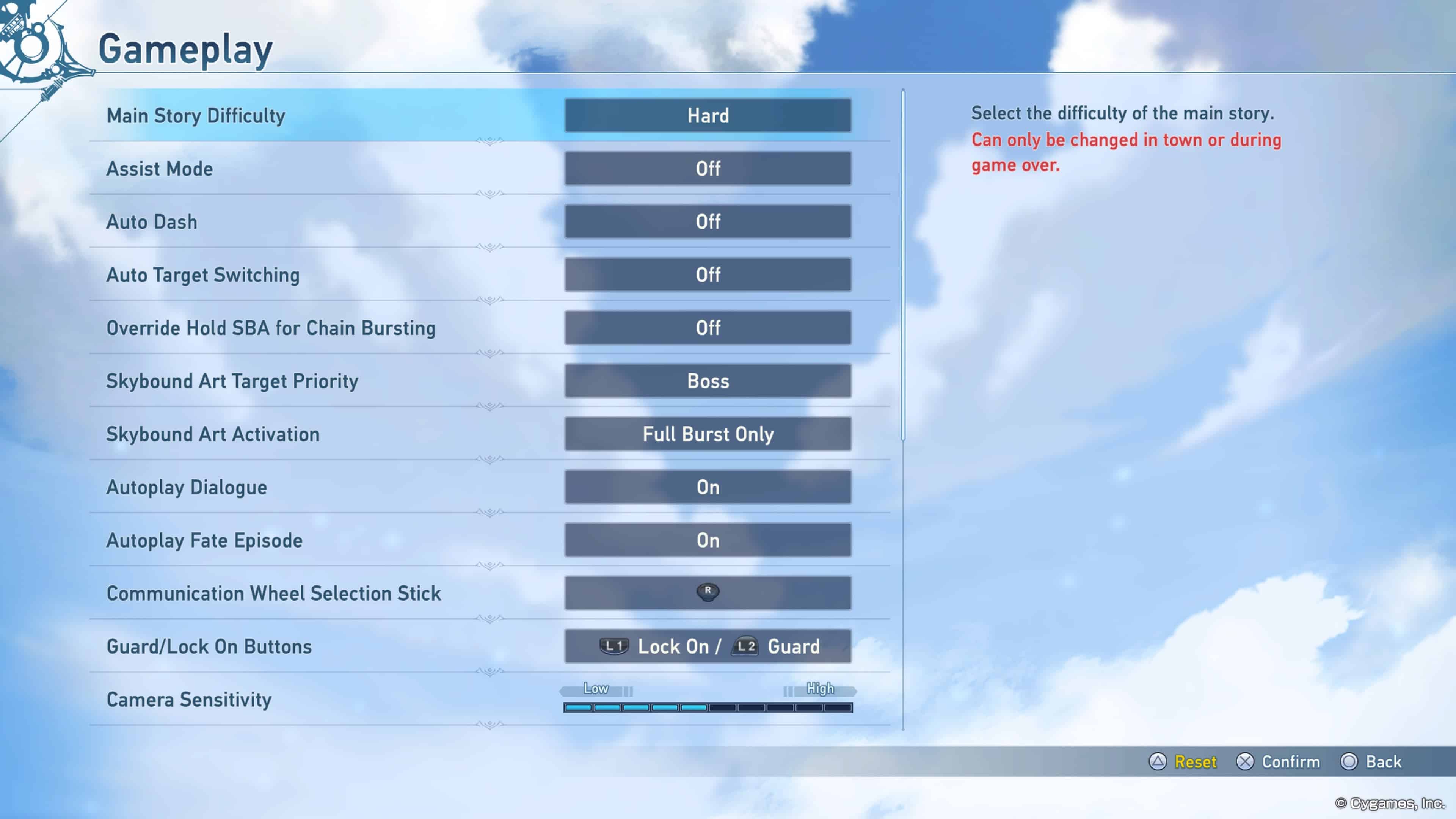 A screen showcasing the extensive difficulty options available in Granblue Fantasy Relink, including an assist mode.
