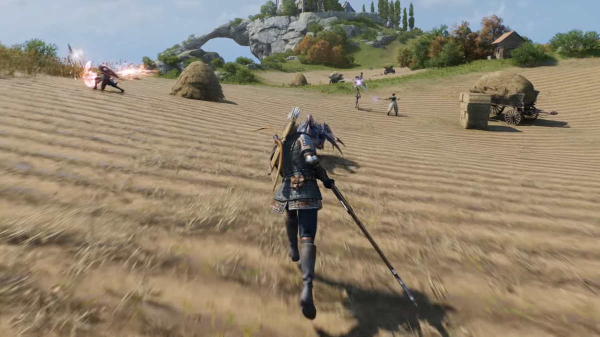 Greatsword-Throne-and-Liberty: A warrior charging through a field.