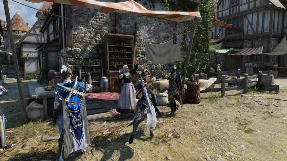 Greatsword weapon combo Throne and Liberty: A picture of a ranger in town.