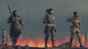 greedfall 2 early access release window date - three characters with weapons stand on a hill