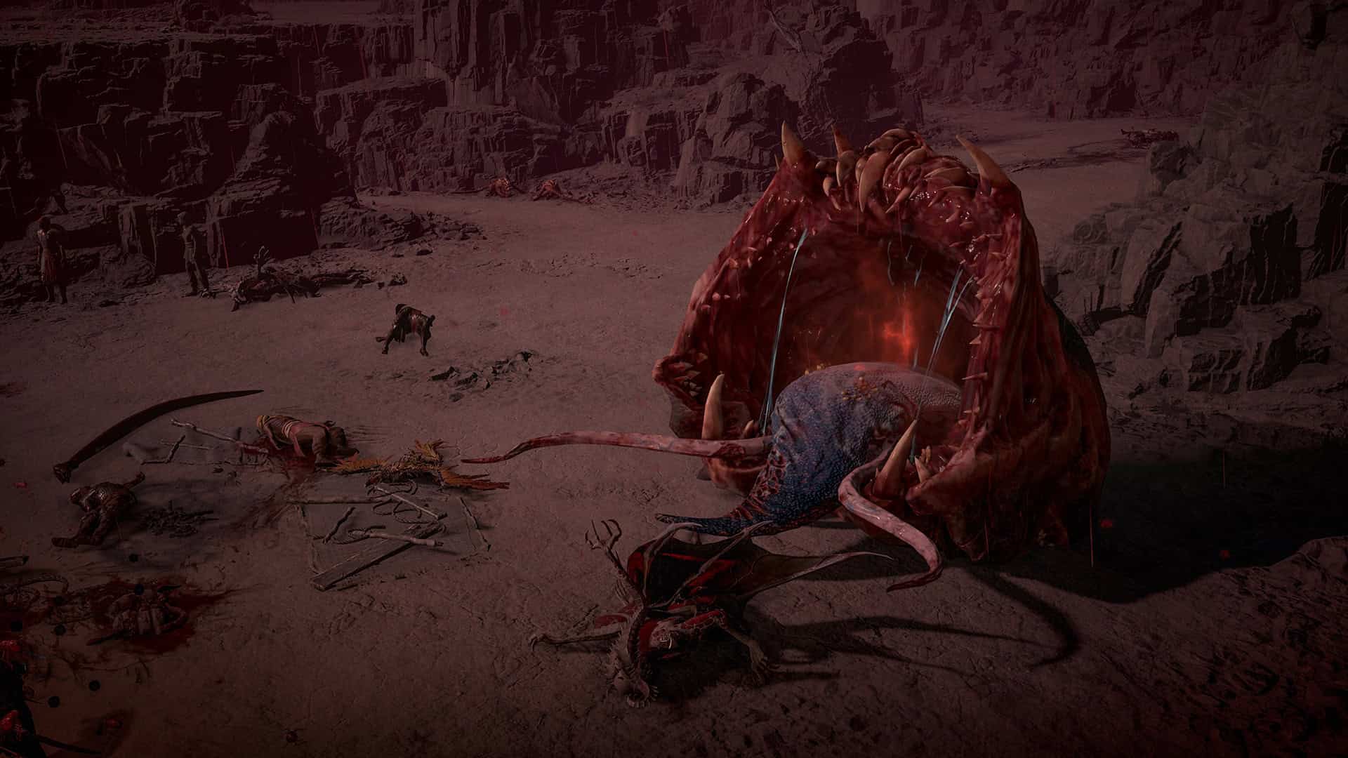 diablo 4 season 4 start time - a monstrous mouth in a desert.