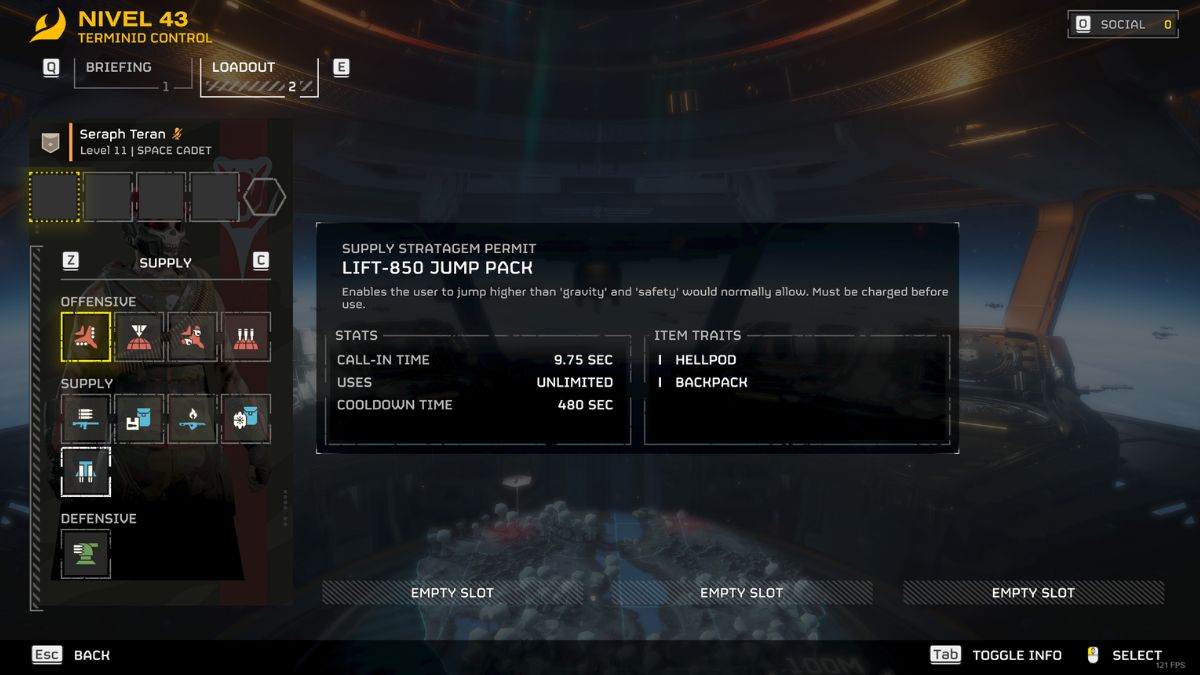 Helldivers 2 Get and use the Jump Pack - Player choosing stratagem before mission
