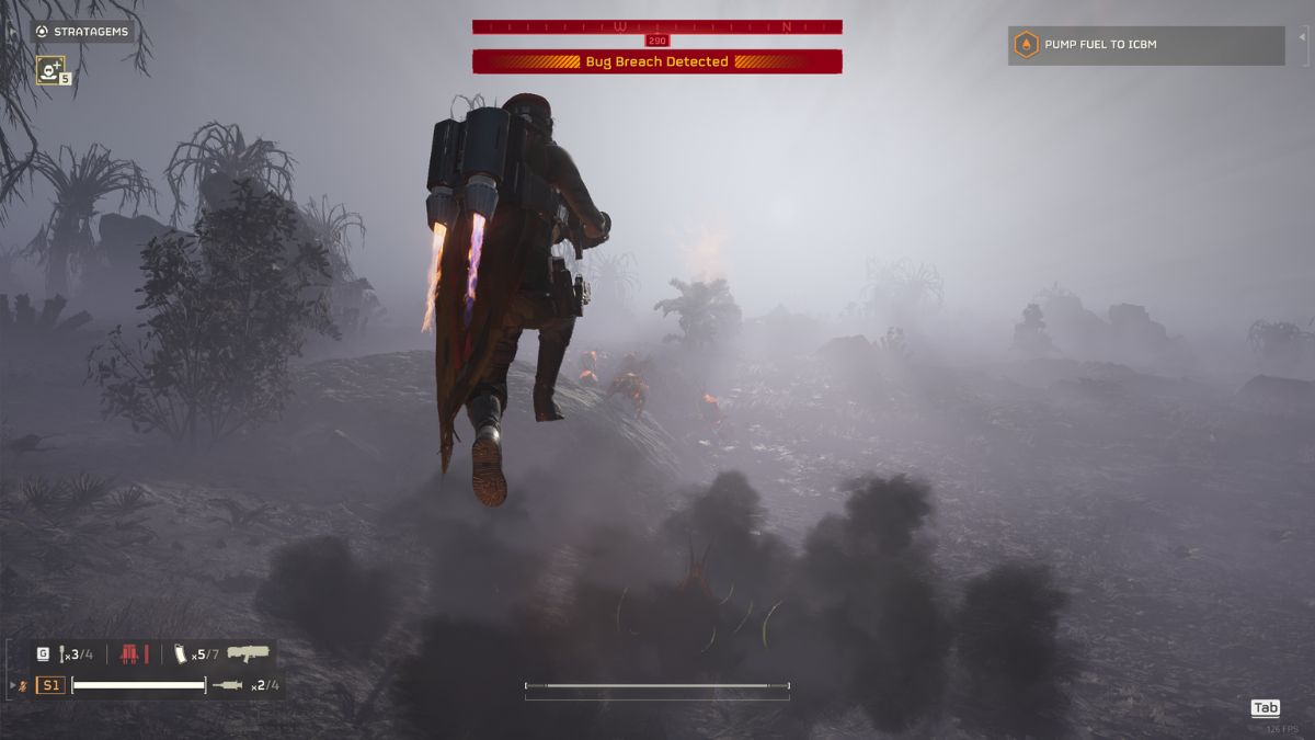 Helldivers 2 Get and use the Jump Pack - Player using the jump pack to avoid enemies