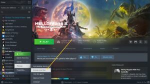 Helldivers 2 not launching on steam - Player accessing menu from steam library.