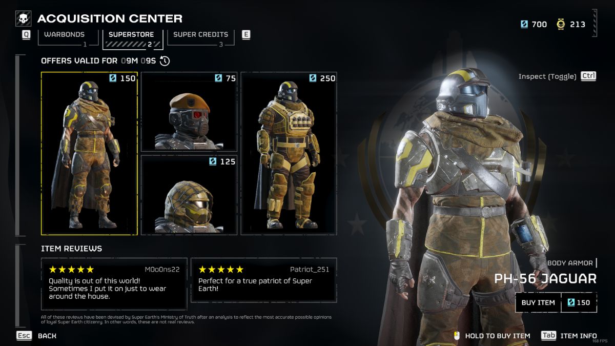 Helldivers 2 best super credit farm - Player purchasing armour with super credits.