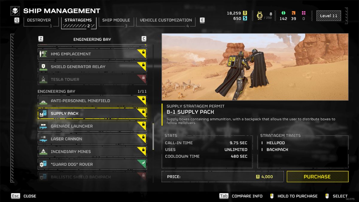 Helldivers 2 How to use supply pack - Stratagem menu showing the supply pack