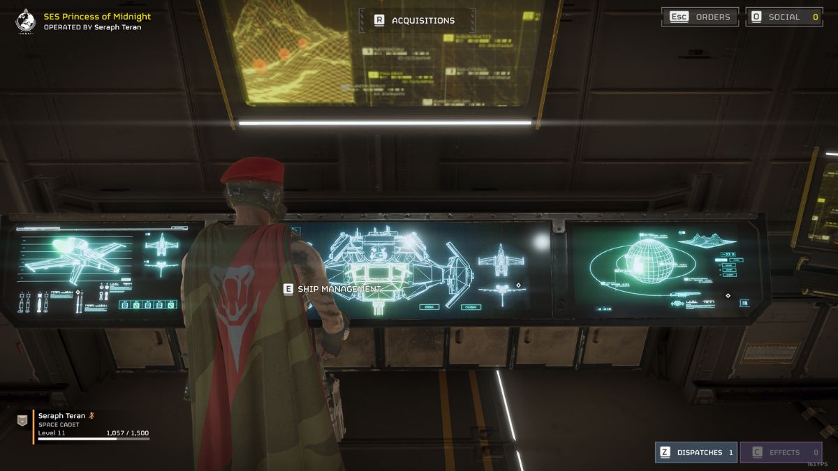 Helldivers 2 change mech and hellpod patterns - Player accessing ship management menu.