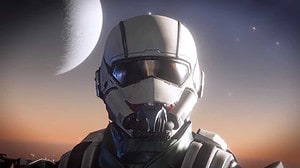 Helldivers 2 next patch: A player's helmet with a moon glowing behind them. Image captured by VideoGamer.