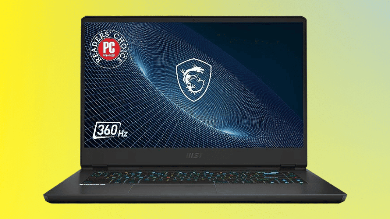 A black laptop with the MSI logo on it, one of the best gaming laptop deals in September.