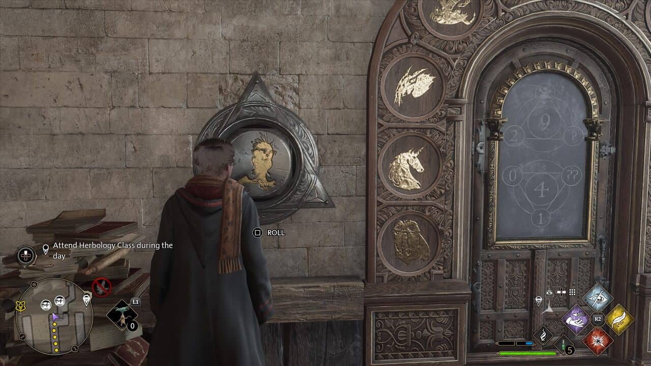 Character in Hogwarts Legacy approaching puzzle dials 