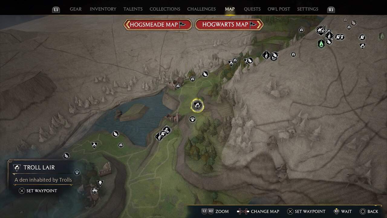 Troll Lair location on Hogwarts Legacy map