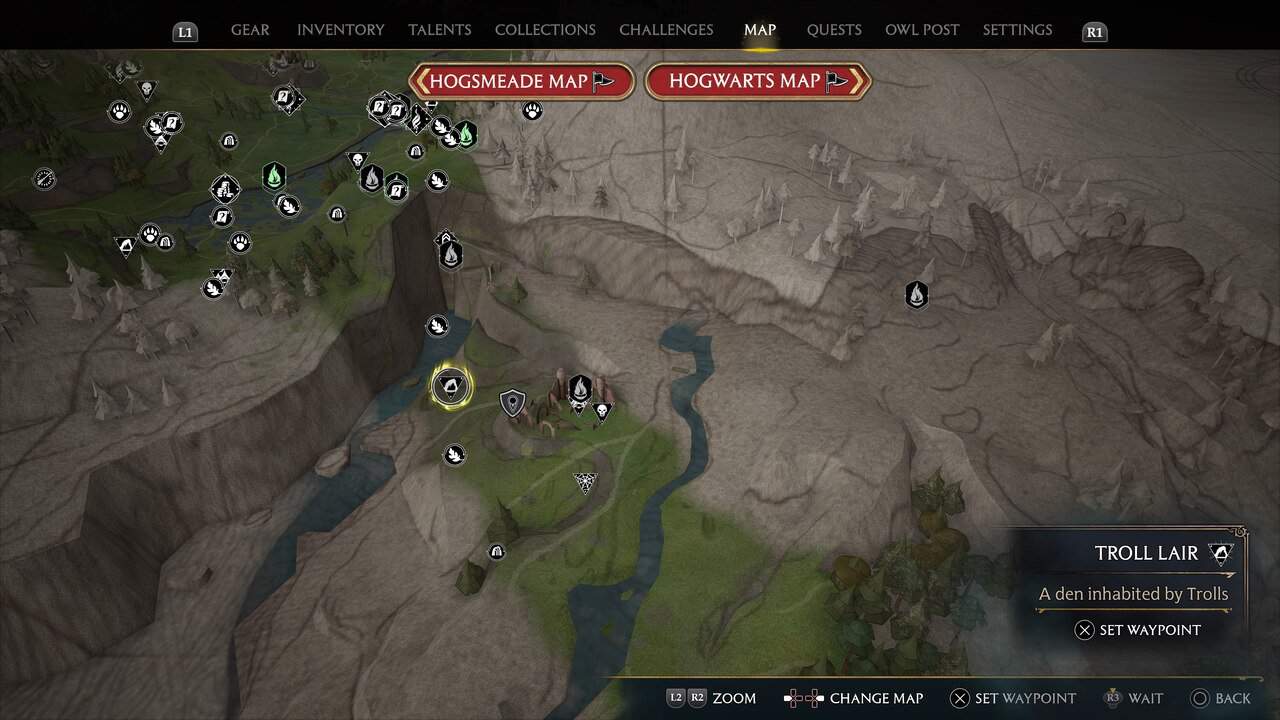 Troll Lair location on Hogwarts Legacy map