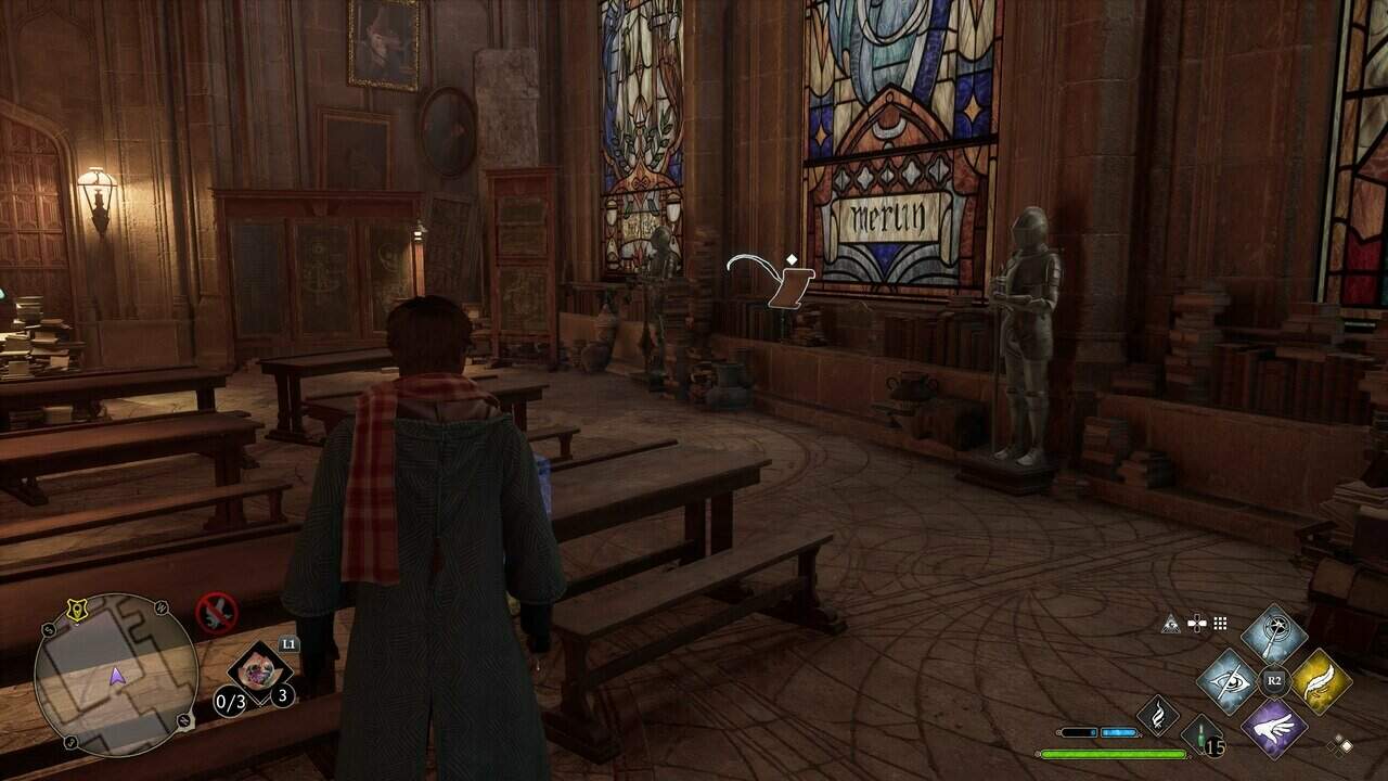 Character standing in classroom in Hogwarts Legacy
