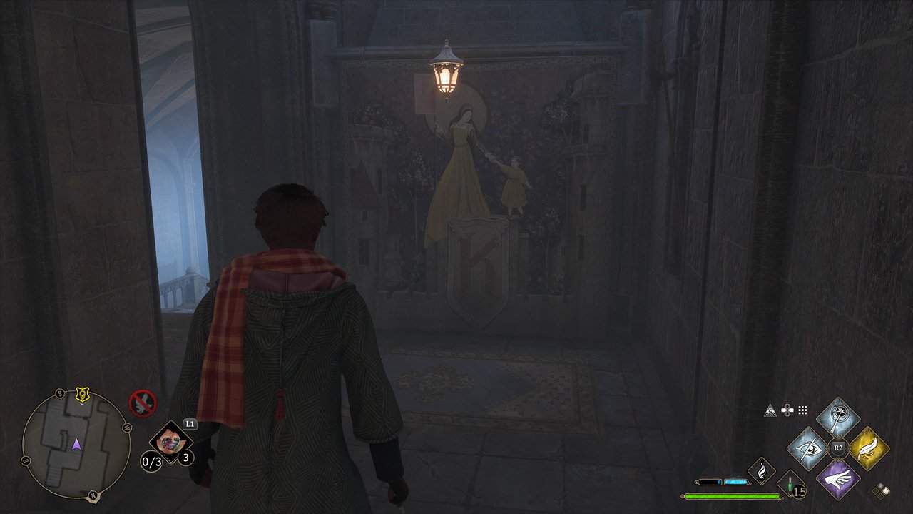 boy looking at tapestry in hogwarts legacy
