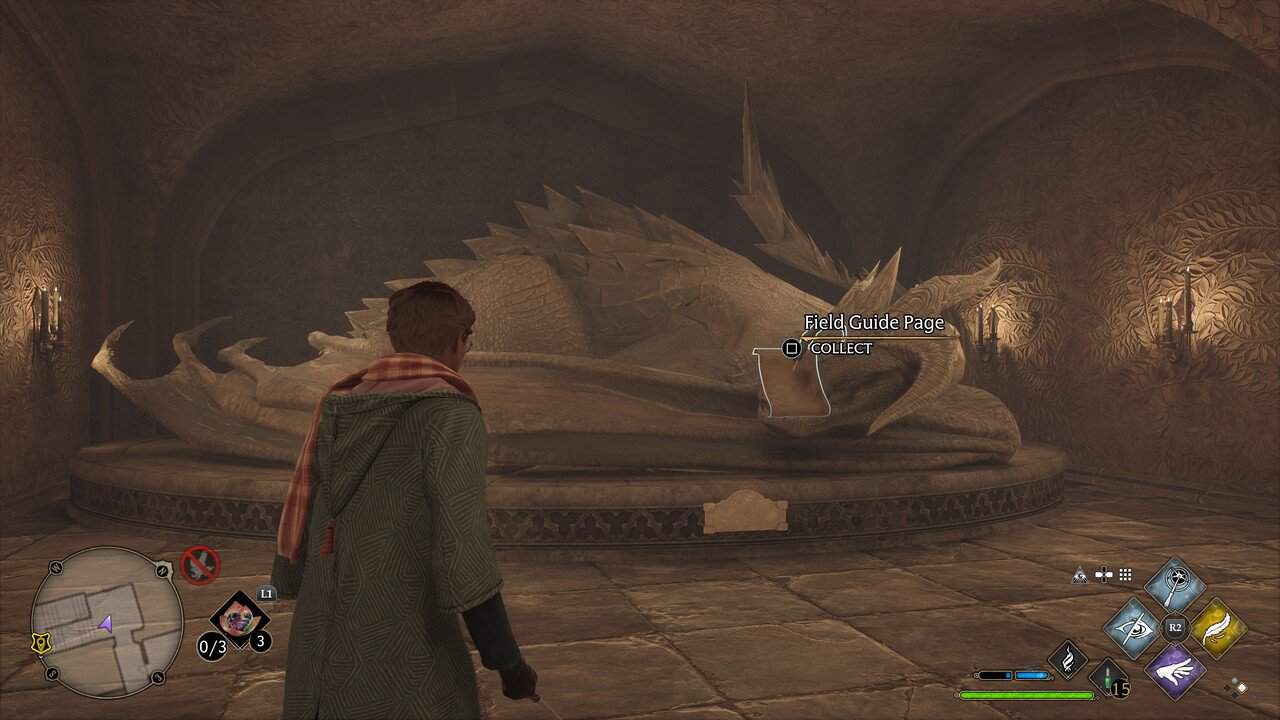 boy looking at dragon statue for field guide in Hogwarts Legacy