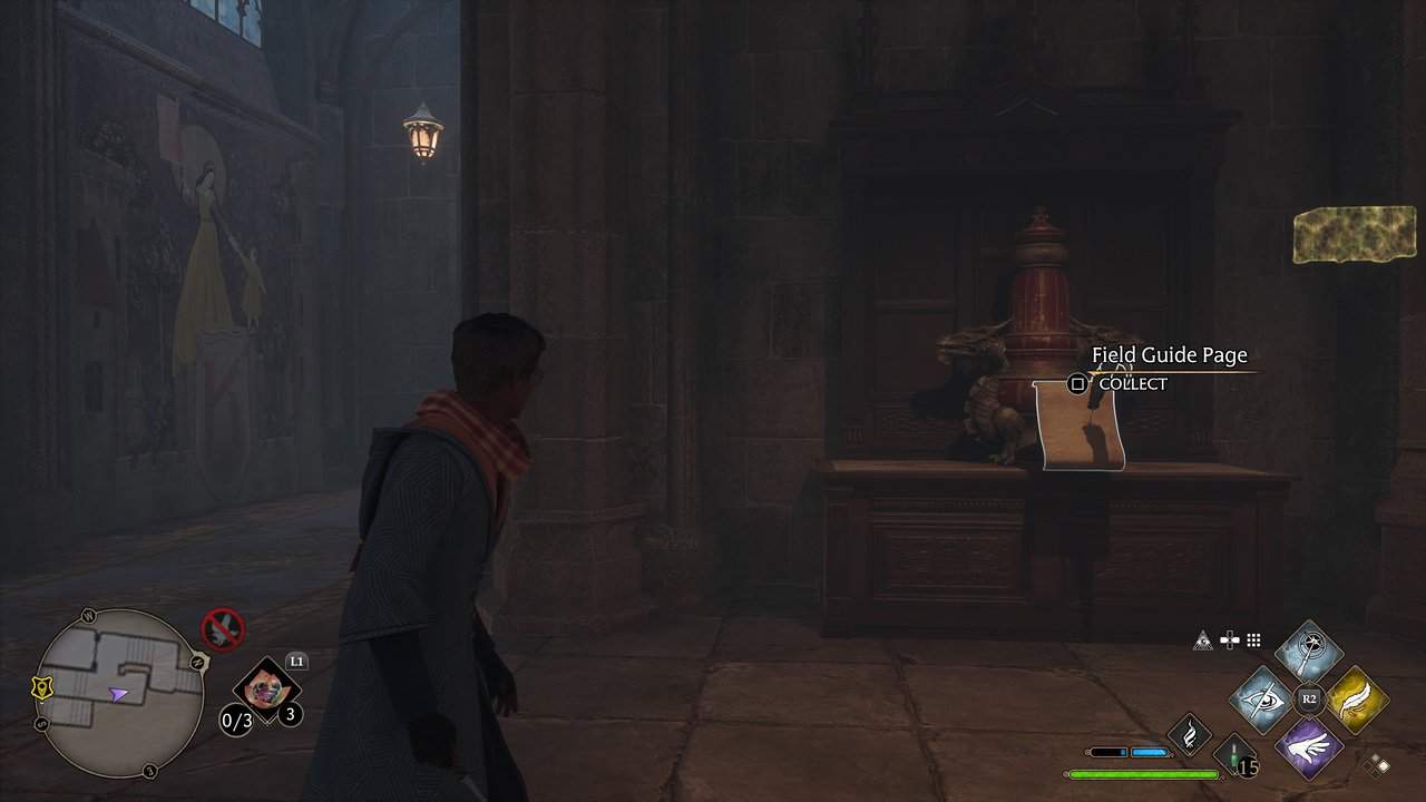 boy interacting with guide page in hogwarts legacy