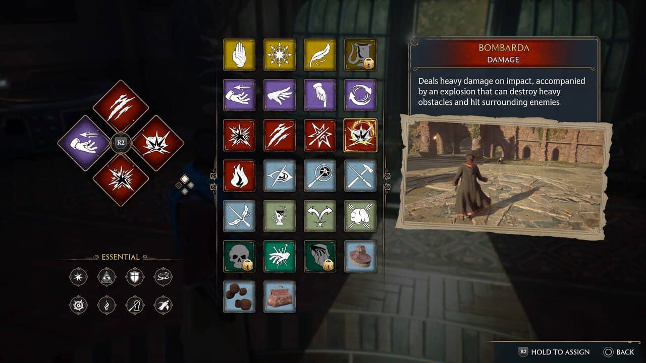 Hogwarts Legacy - Bombarda in Spell Menu