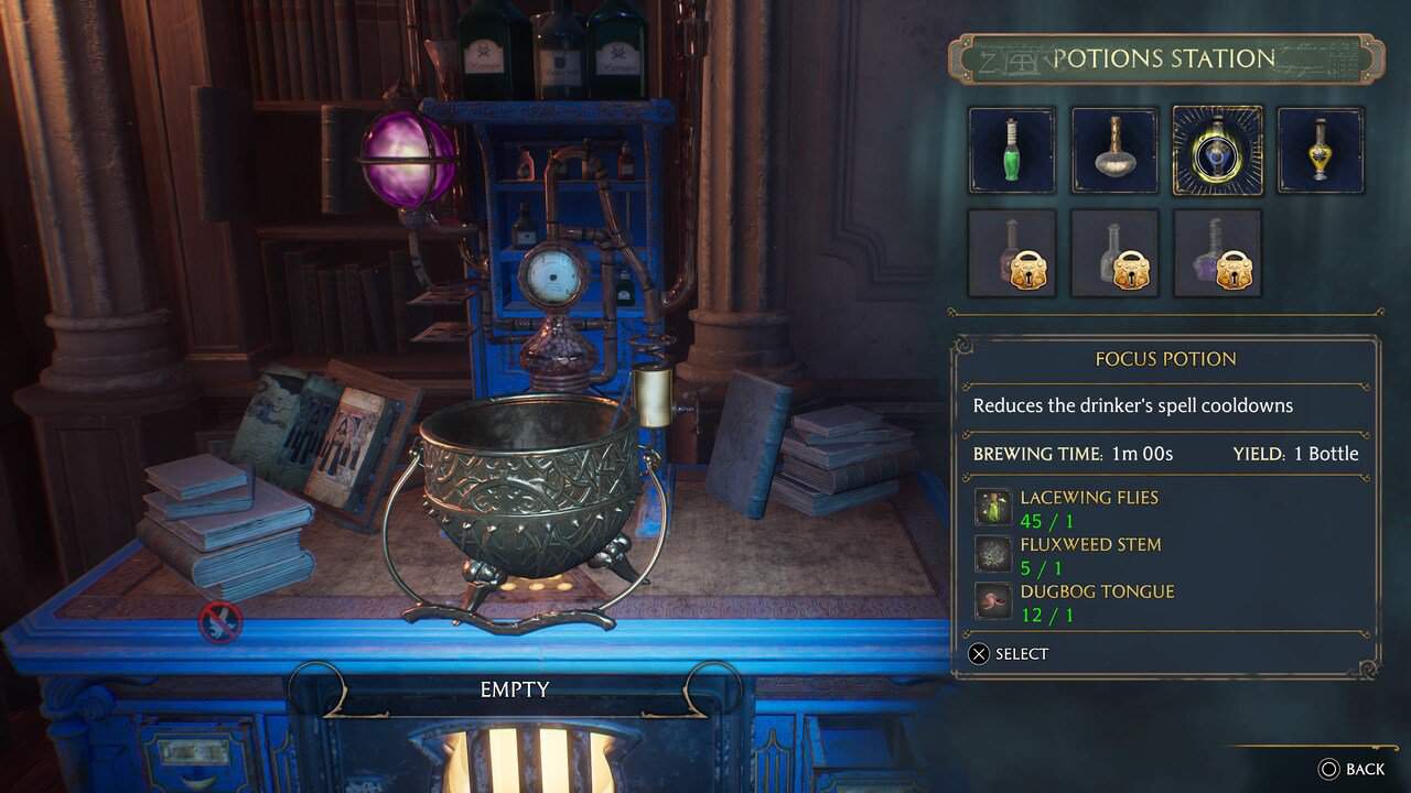 Brewing Focus Potion at Potions Station in Hogwarts Legacy