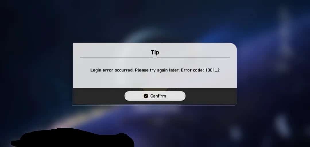 A screenshot from Honkai Star Rail showing the login error code 1001_2