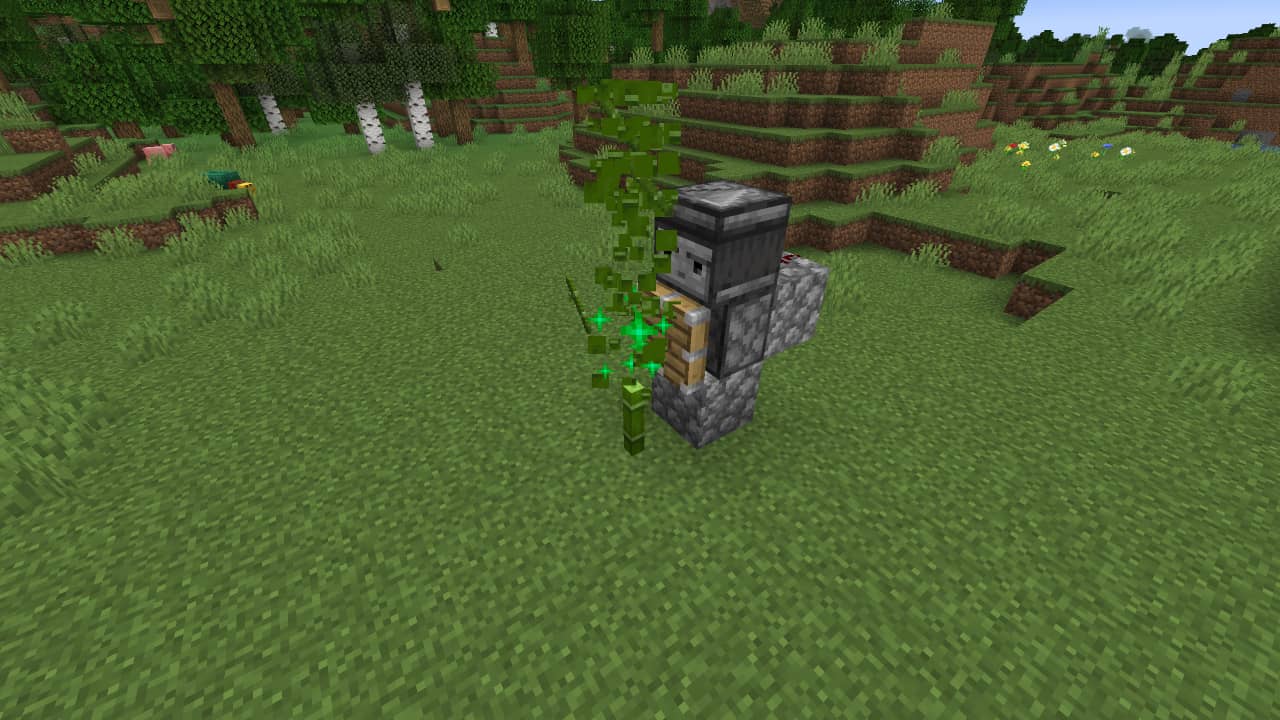 How to make a Minecraft bamboo farm: A fully functional farm module breaks a growing bamboo shoot.