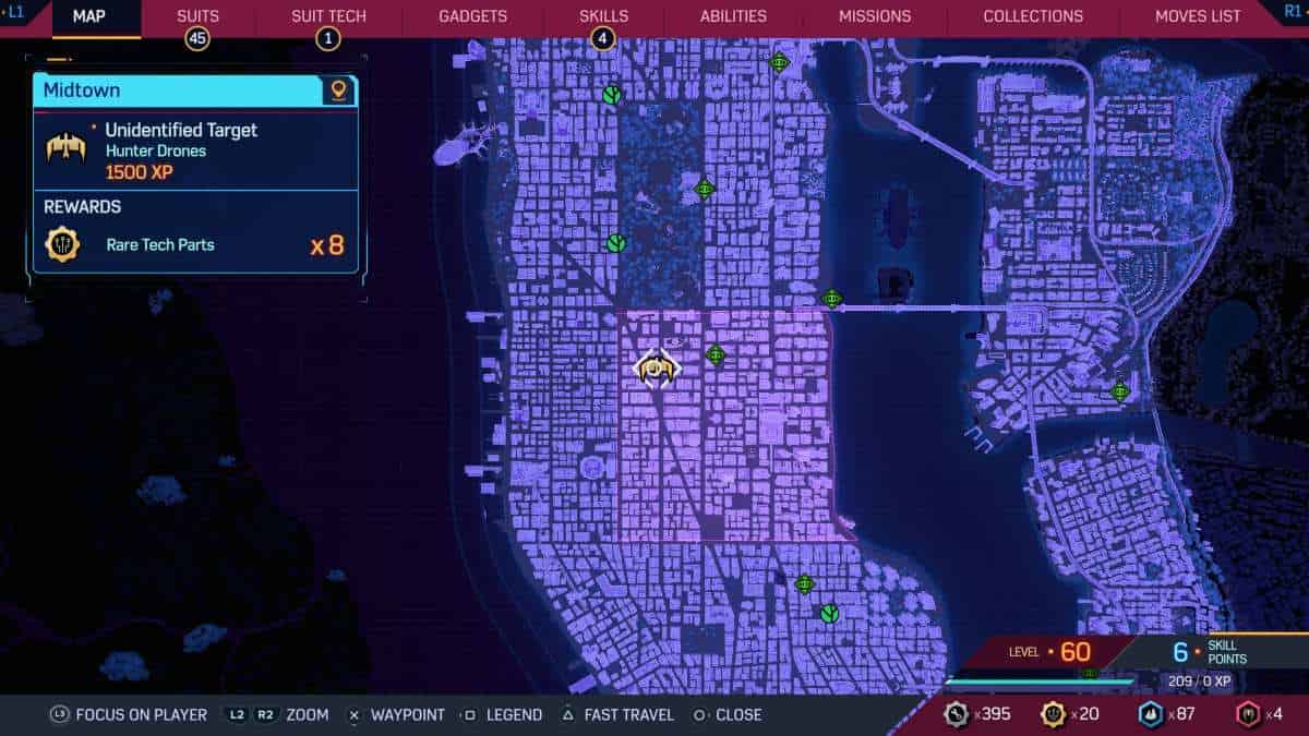 A screenshot of Spider-Man 2 city map with unidentified targets.