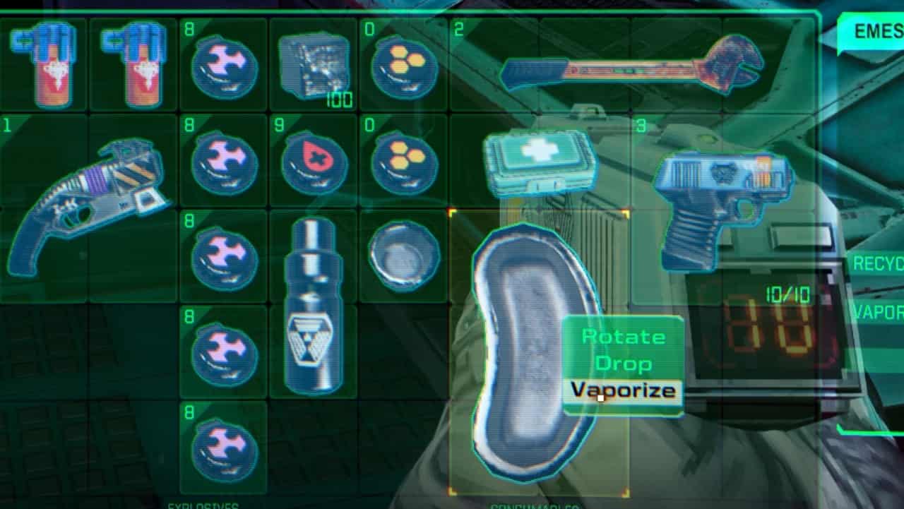 How to get credits in System Shock: Player vaporising an item in inventory for scrap.