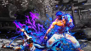 How to get Drive Tickets in Street Fighter 6: Ryu and Chun-Lee fight, accentuated by bright blue and purple colours.