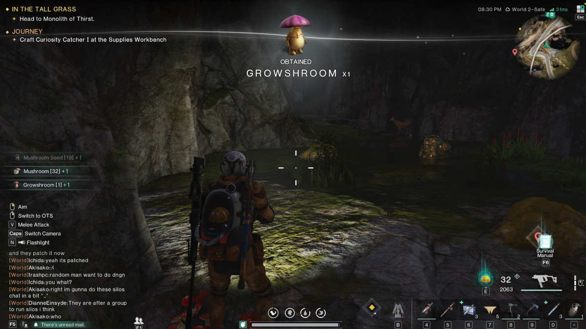 Growshroom Once Human: An image of a player acquiring a Growshrooms deviant from the game once human.