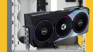 A Gigabyte GPU by a Corsair gaming PC case (Image Credit: Corsair / Gigabyte)