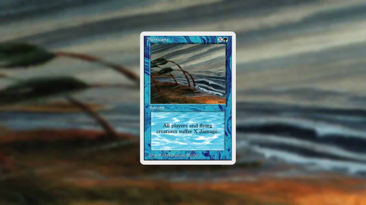 MTG expensive cards - An image of the Hurricane card in MTG. Image captured by VideoGamer.